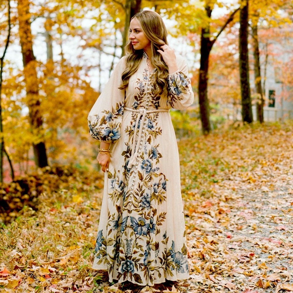 Floral Maxi Dress in Cream and Blue